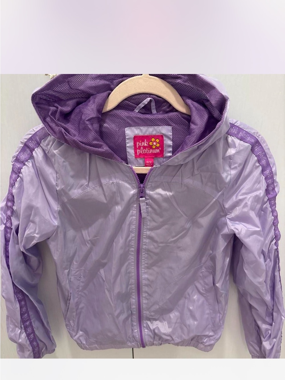 Pink Platinum Lavender Hooded Rain Jacket with Purple Trim